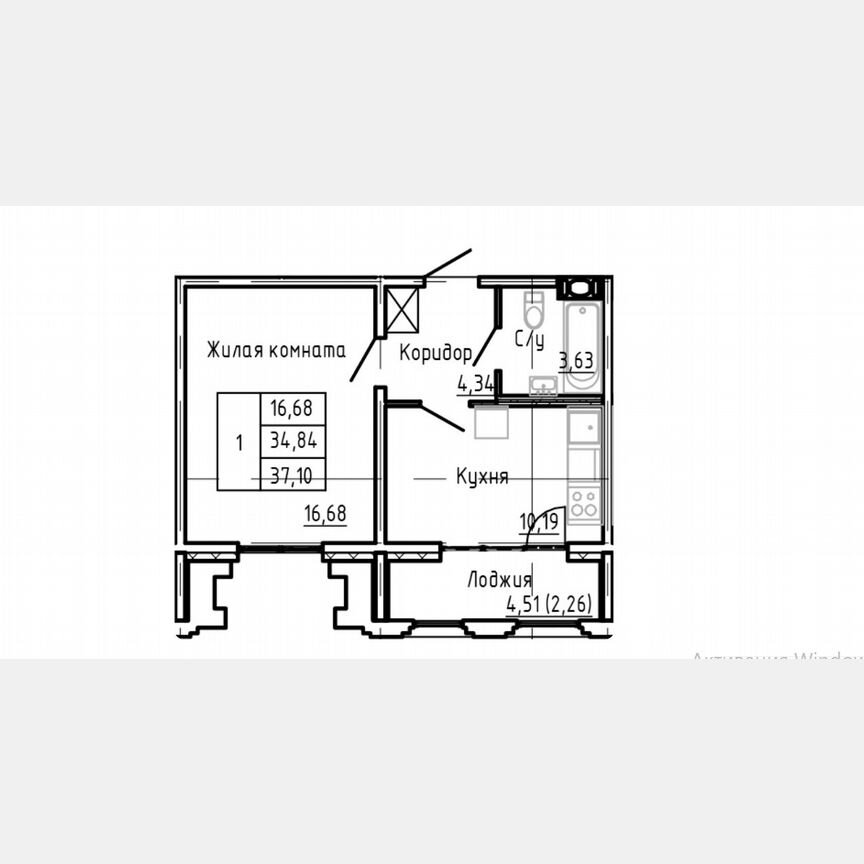 1-к. квартира, 37,1 м², 5/24 эт.