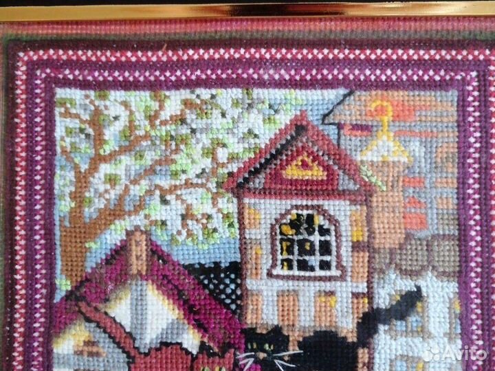 Картина с котиками вышивка под стеклом