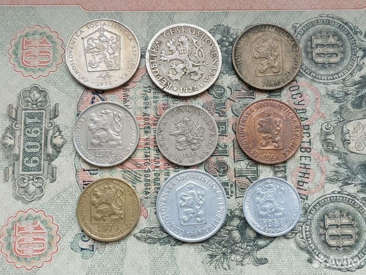 Монеты Чехословакии 9 шт