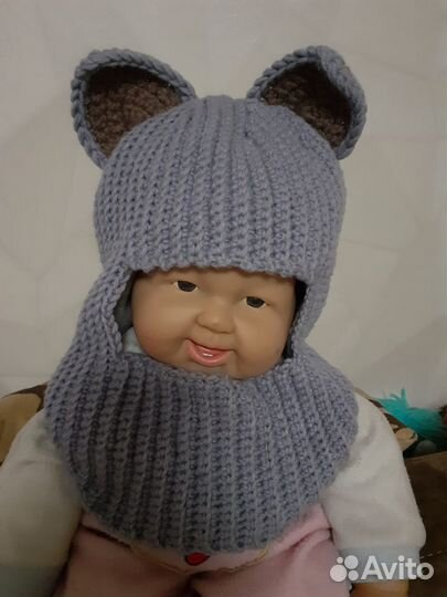 Шапка- балаклава детская с ушками кошки