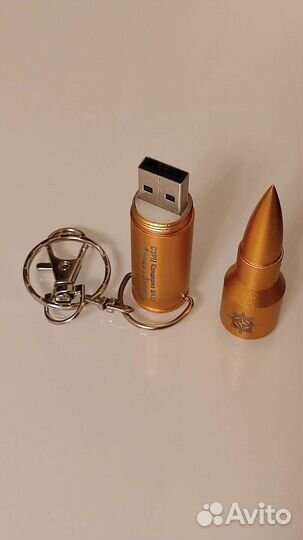 Брелок для ключей c usb 16gb патрон, пуля золотая