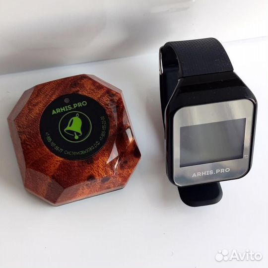 Кнопка вызова официанта Бургер махагон с часами