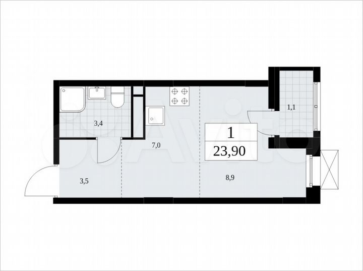 Квартира-студия, 23,9 м², 11/16 эт.