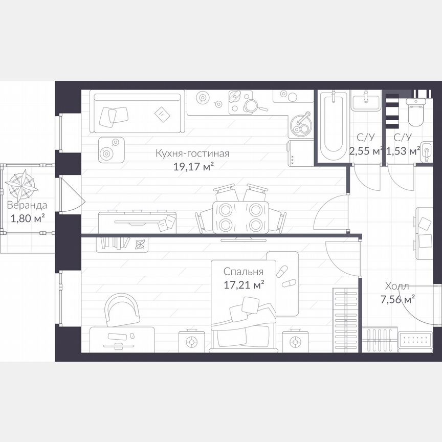 1-к. квартира, 50,5 м², 2/3 эт.