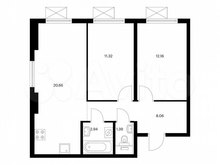 2-к. квартира, 56,5 м², 3/9 эт.