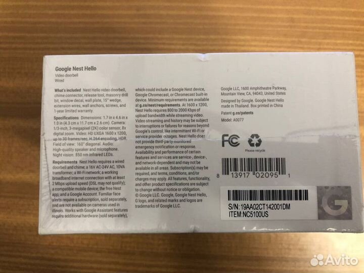 Умный дверной звонок Google Nest Hello