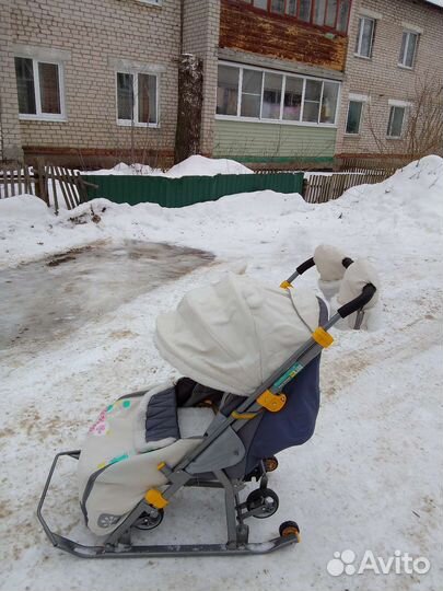 Детские санки коляска с большими колесами