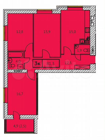 3-к. квартира, 81,3 м², 8/9 эт.
