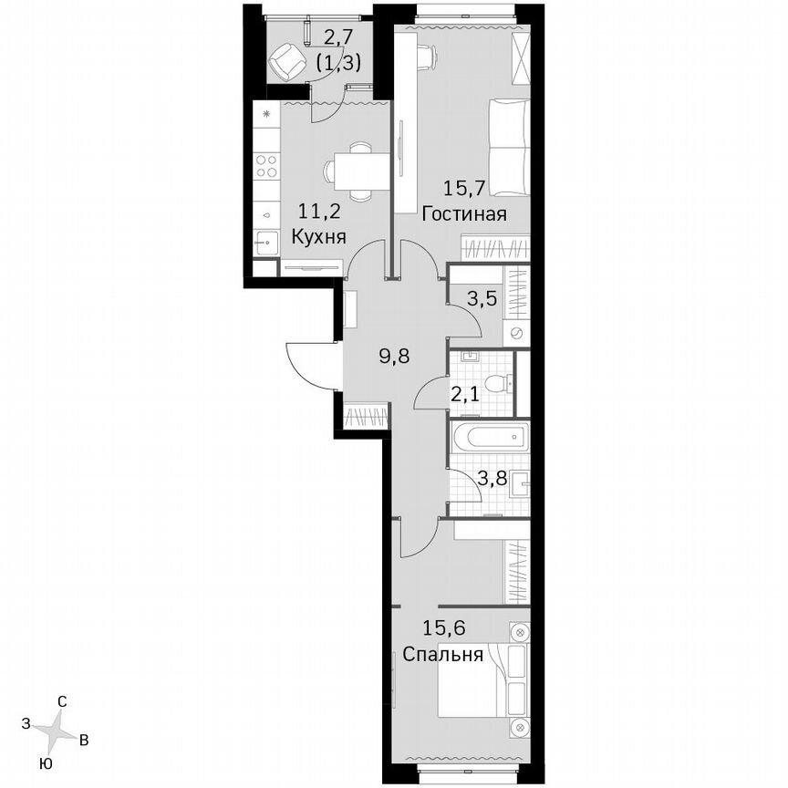2-к. квартира, 63 м², 28/28 эт.
