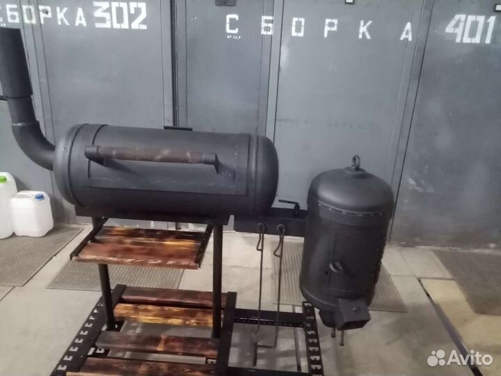 Мангал с коптильней, печью под казан