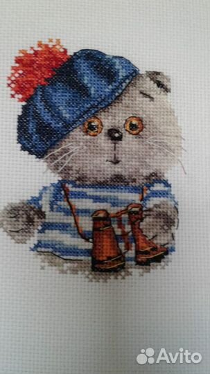 Кот моряк вышитый крестом кот Басик