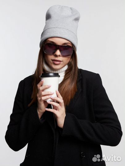 Двойная теплая шапка мелкой вязки Шапки Оптом