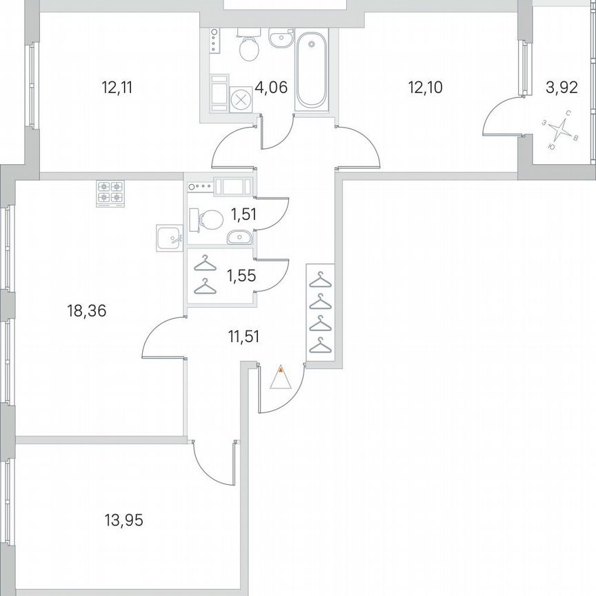 3-к. квартира, 77,1 м², 3/4 эт.