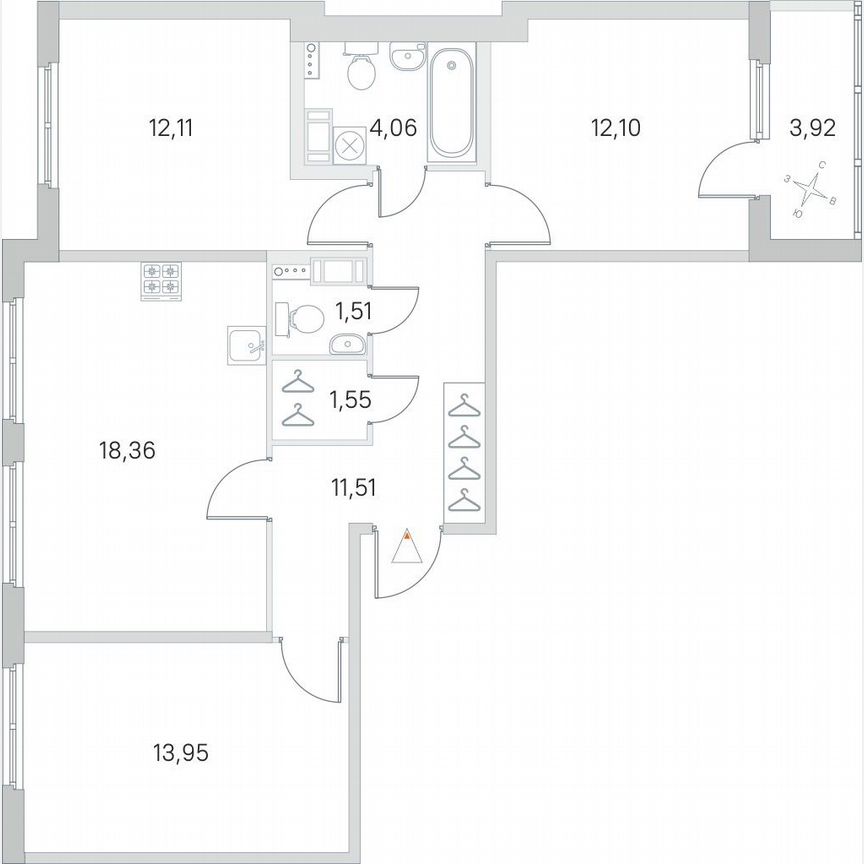 3-к. квартира, 77,1 м², 3/4 эт.