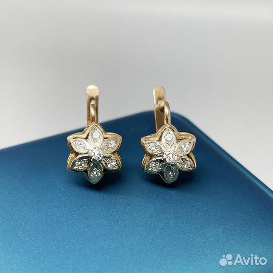 Золотые серьги малинки с бриллиантами 0,41 583
