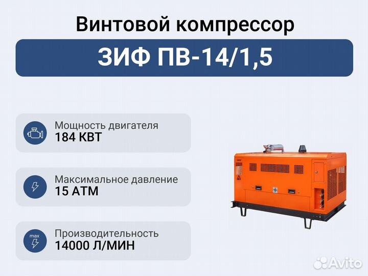 Винтовой компрессор зиф пв-14/1,5