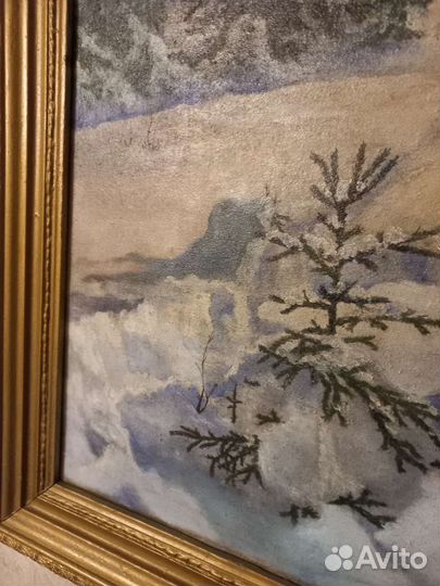Картина маслом 1958 года. Зимний пейзаж