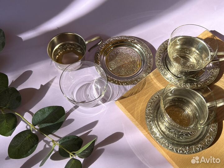 Чайная пара мельхиор СССР мнц тарелка подстаканник