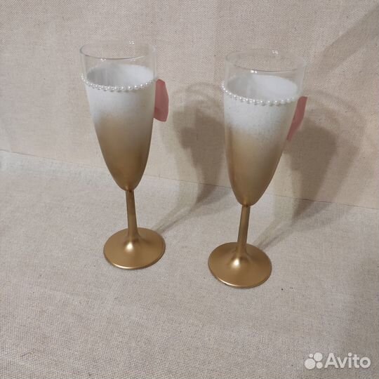 Свадебный набор Бокалы золотые Подушечка для колец