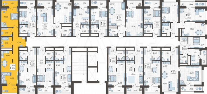 2-к. квартира, 51 м², 4/19 эт.