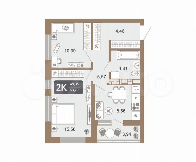 2-к. квартира, 53,3 м², 20/22 эт.