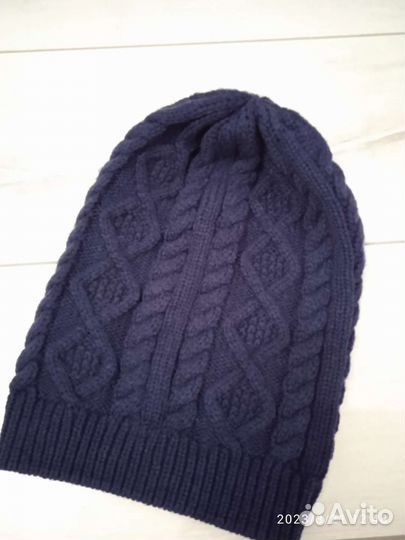 Шапка подрастковая темно синяя новая раз до 55 см