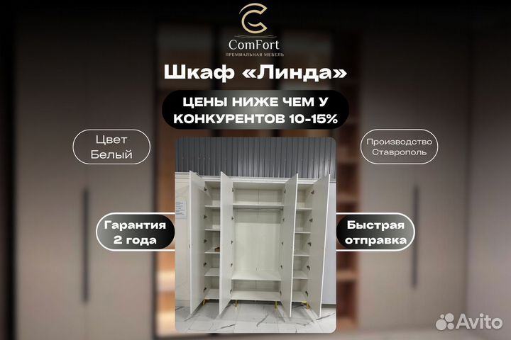 Шкаф распашной Линда в наличии в рассрочку