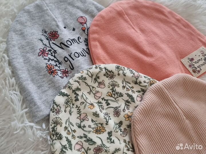 Лёгкие шапочки для девочки 62 68 (3-6мес)