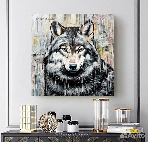 Современная картина, Волк, Хищник, 80х80см