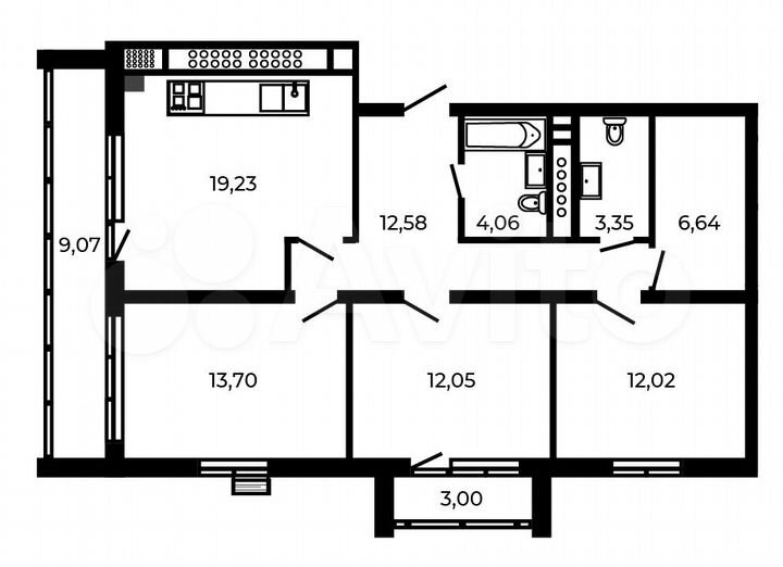 3-к. квартира, 89,1 м², 4/5 эт.