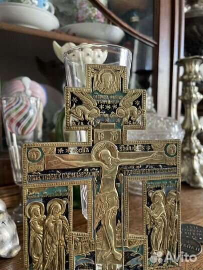 Старинная Икона крест с предстоящими