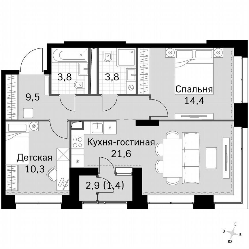 2-к. квартира, 64,9 м², 2/2 эт.