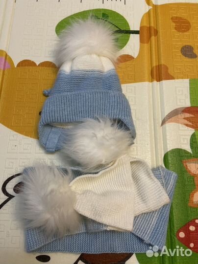 Шапка зимняя вязаая с помпонам и шарф