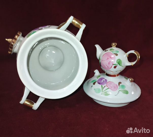 Сахарница Самовар, фарфор, старая Сысерть