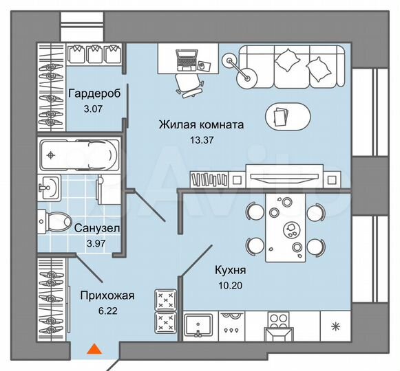 1-к. квартира, 37 м², 2/9 эт.