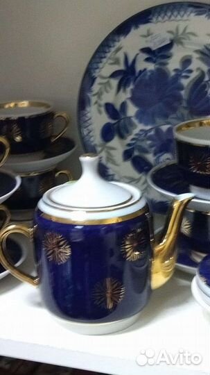 Чайный сервиз ссср.Довбыш кобальт позолота фарфор