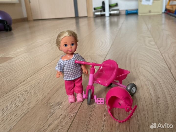Кукла барби беременная+ребенок с велосипедом