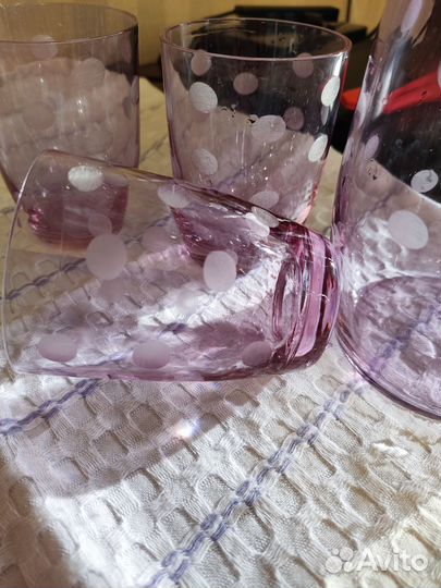 Кувшин в горошек неодимовое стекло винтаж СССР