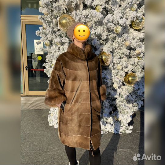 Шуба стриженая норка с соболем