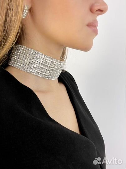 Чокер широкий со стразами