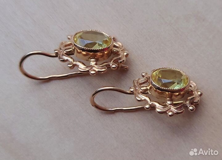 Золотые серьги СССР с цитринами