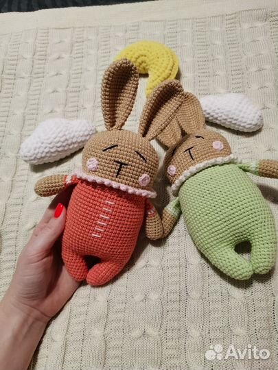 Зайки Сплюшки вязаные, ручная работа