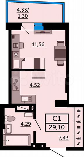 Квартира-студия, 28,6 м², 9/27 эт.