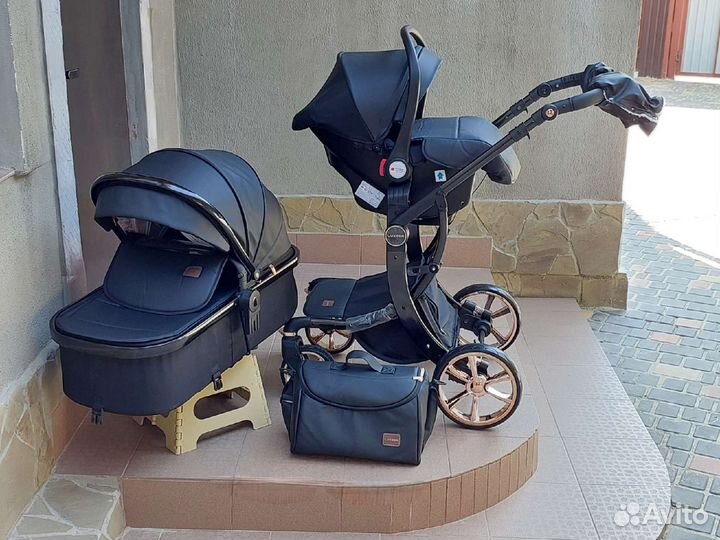 Коляска 3в1 Новая Кожа 2023 (Black)