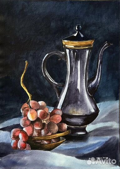 Акварельная картина. Синий натюрморт