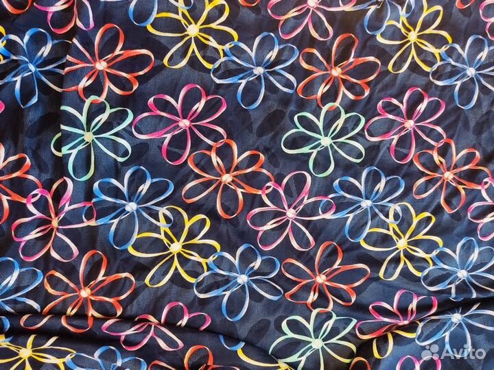 Ткань кулирка х/б принт неоновые цветы
