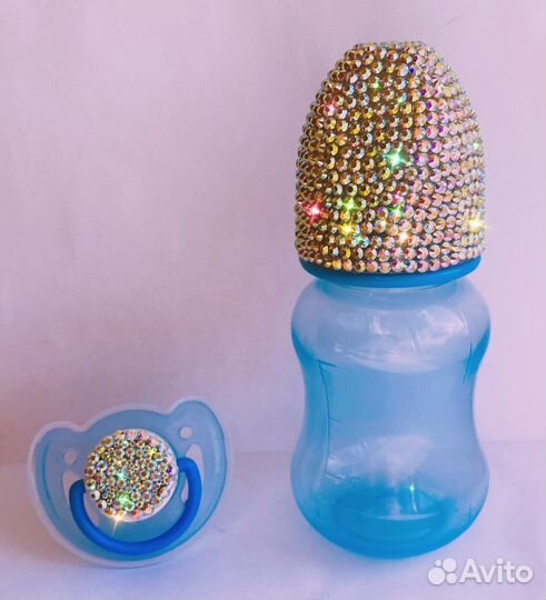Бутылочка со стразами, соски со стразами