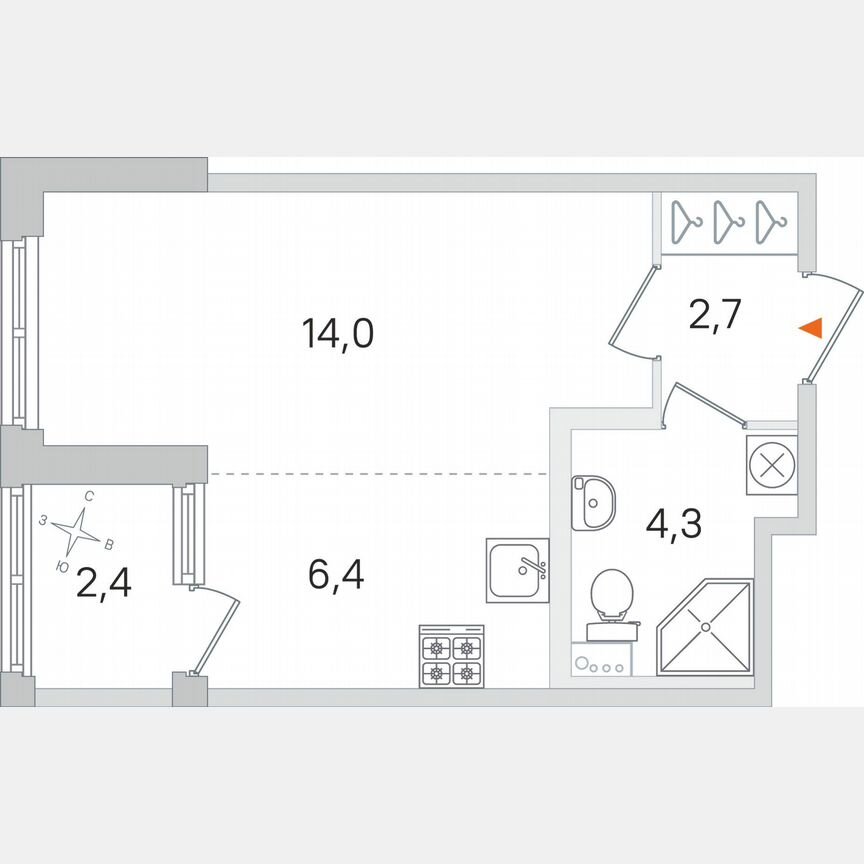 Квартира-студия, 28,6 м², 1/4 эт.