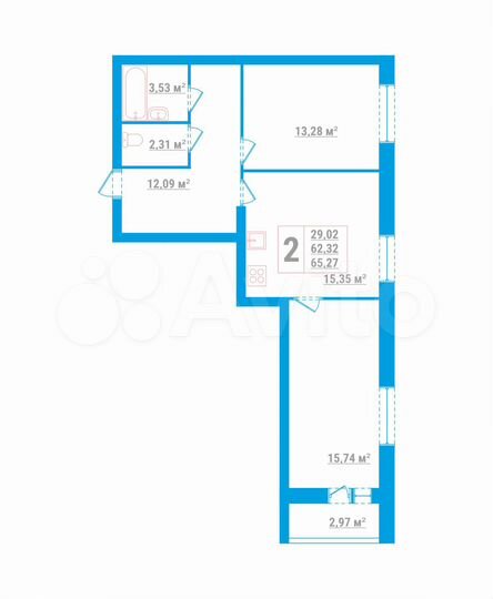 2-к. квартира, 65,3 м², 2/8 эт.