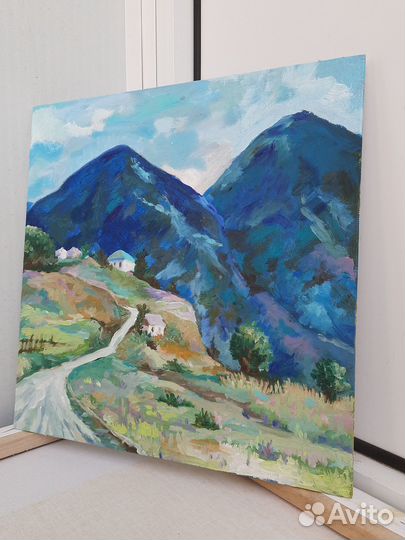 Горный пейзаж. Картина маслом на холсте 30х30см